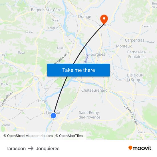 Tarascon to Jonquières map