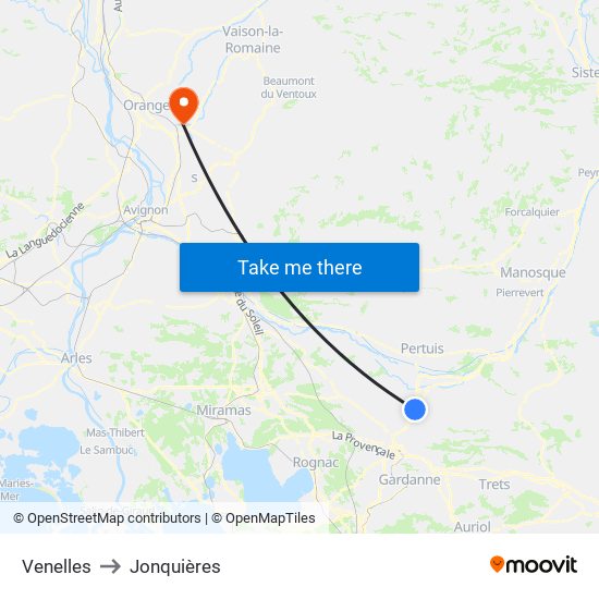 Venelles to Jonquières map