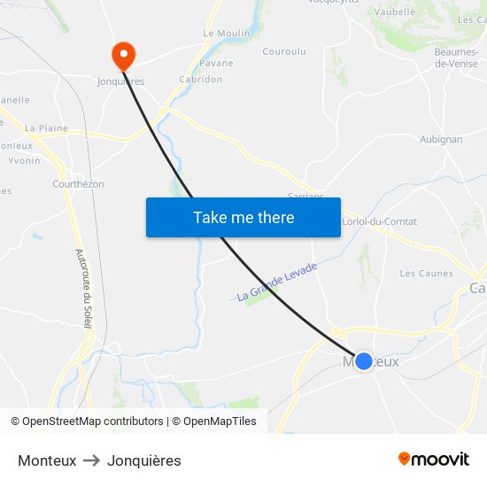Monteux to Jonquières map