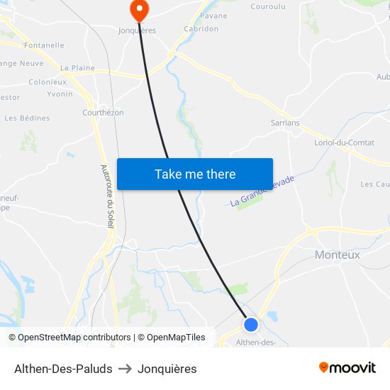 Althen-Des-Paluds to Jonquières map