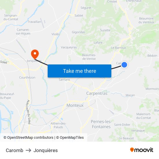 Caromb to Jonquières map