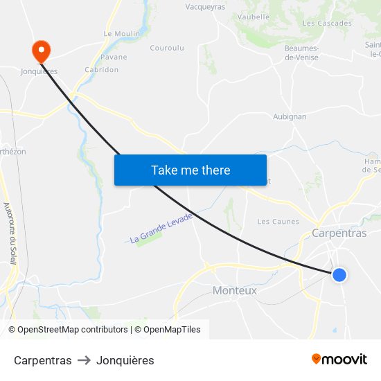 Carpentras to Jonquières map