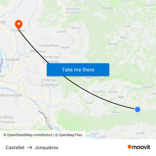 Castellet to Jonquières map