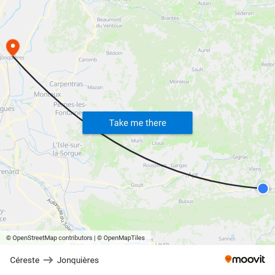 Céreste to Jonquières map