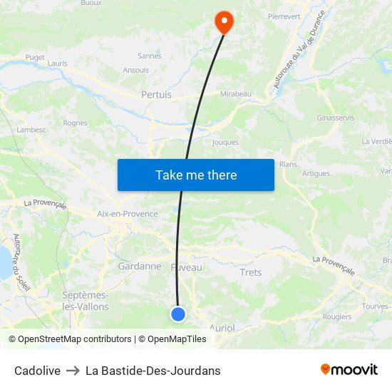 Cadolive to La Bastide-Des-Jourdans map