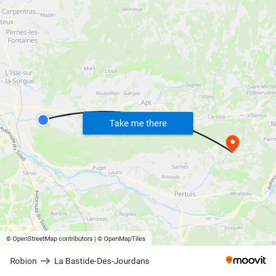 Robion to La Bastide-Des-Jourdans map