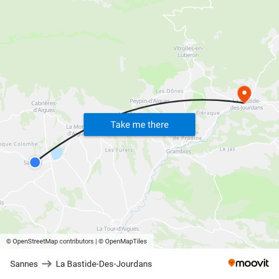 Sannes to La Bastide-Des-Jourdans map