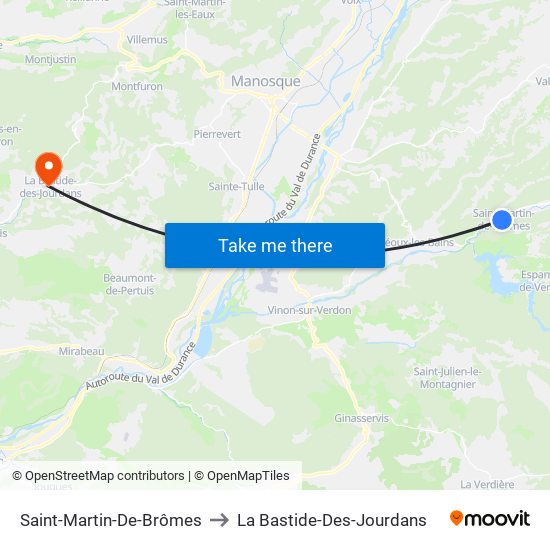 Saint-Martin-De-Brômes to La Bastide-Des-Jourdans map