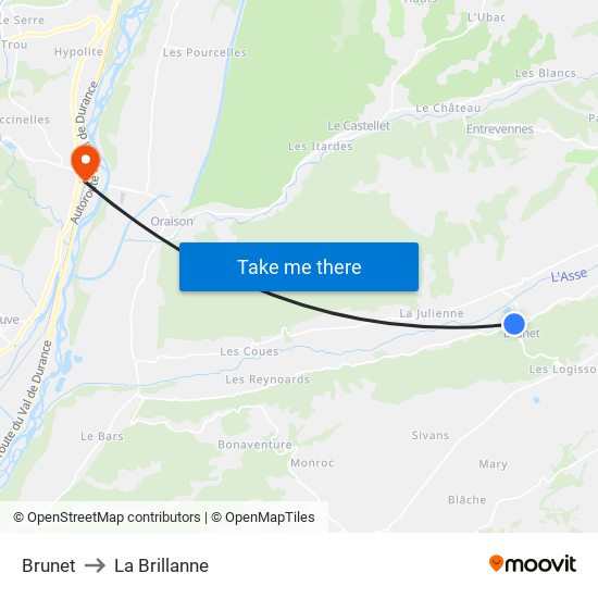 Brunet to La Brillanne map