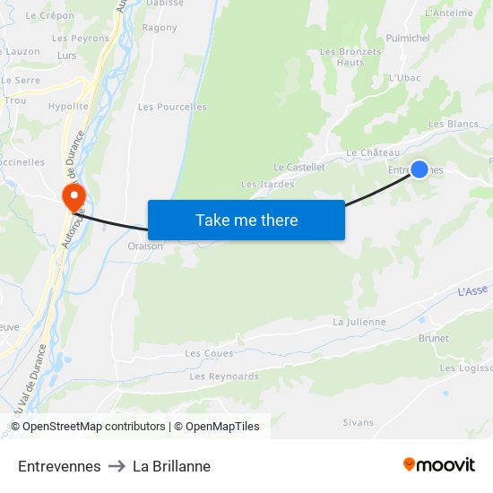 Entrevennes to La Brillanne map