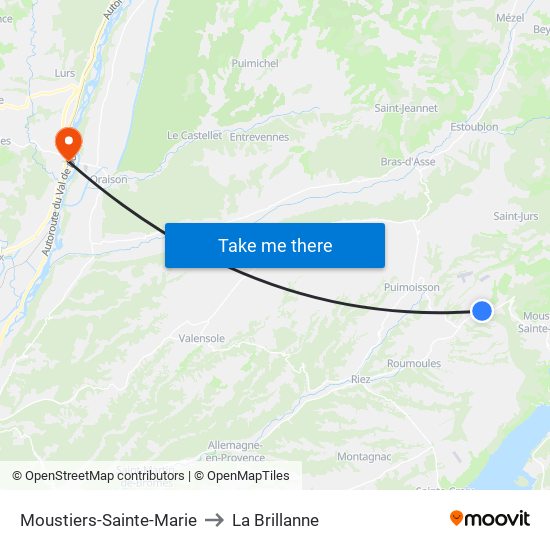 Moustiers-Sainte-Marie to La Brillanne map