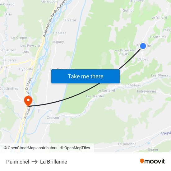 Puimichel to La Brillanne map