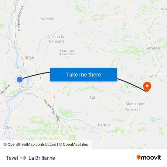 Tavel to La Brillanne map