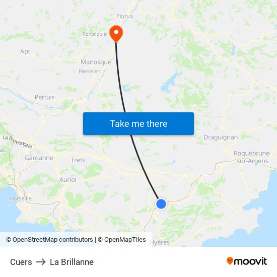 Cuers to La Brillanne map