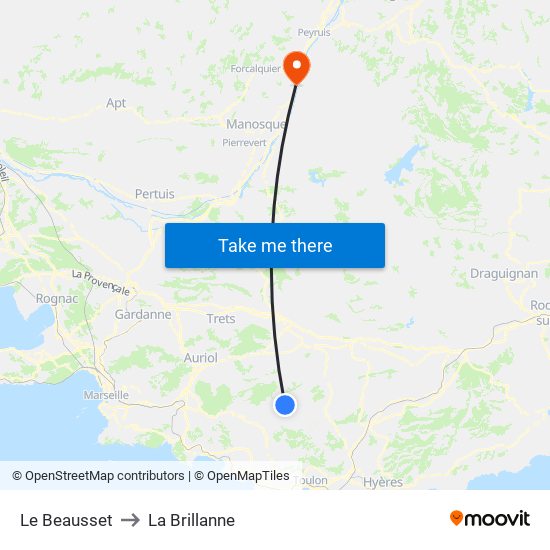 Le Beausset to La Brillanne map