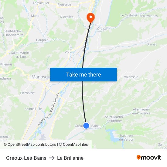 Gréoux-Les-Bains to La Brillanne map
