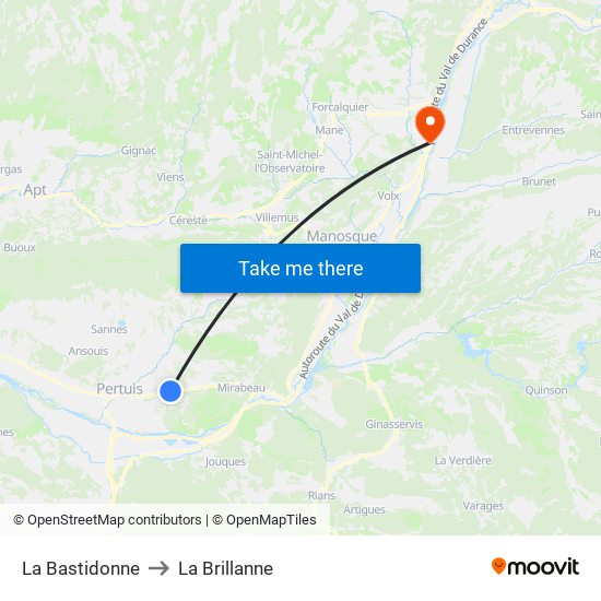 La Bastidonne to La Brillanne map