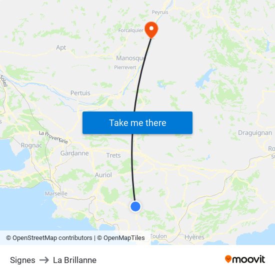 Signes to La Brillanne map