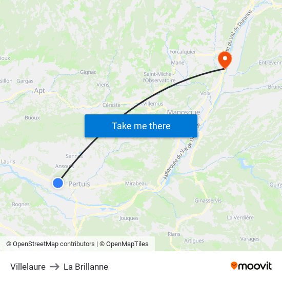 Villelaure to La Brillanne map