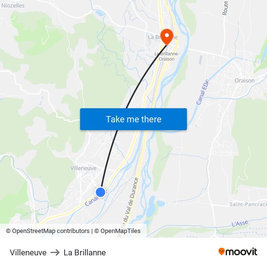 Villeneuve to La Brillanne map