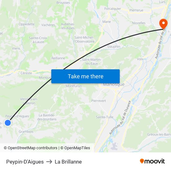 Peypin-D'Aigues to La Brillanne map