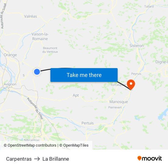 Carpentras to La Brillanne map