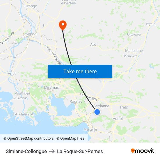 Simiane-Collongue to La Roque-Sur-Pernes map