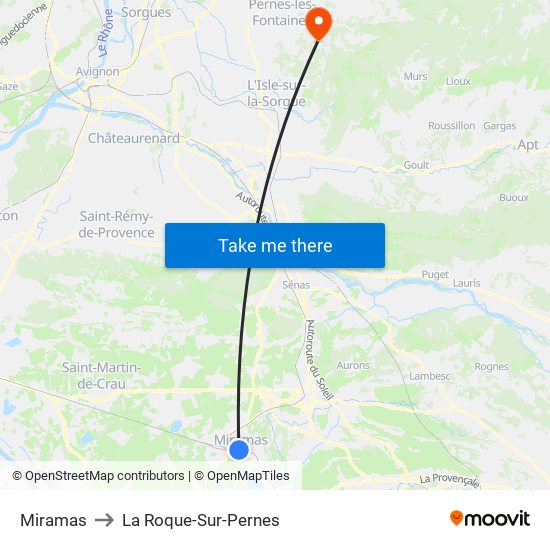Miramas to La Roque-Sur-Pernes map