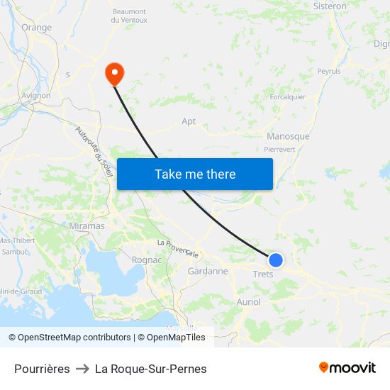 Pourrières to La Roque-Sur-Pernes map