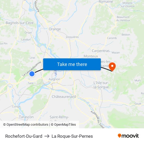 Rochefort-Du-Gard to La Roque-Sur-Pernes map
