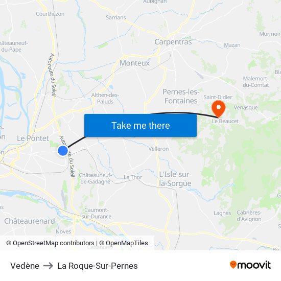 Vedène to La Roque-Sur-Pernes map