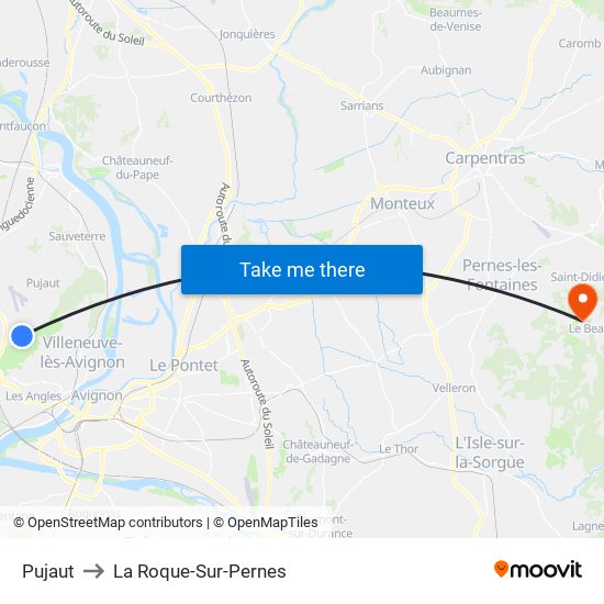 Pujaut to La Roque-Sur-Pernes map