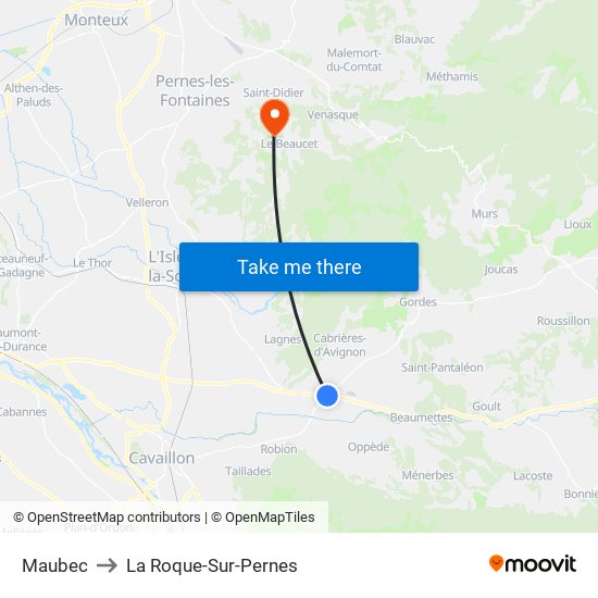 Maubec to La Roque-Sur-Pernes map