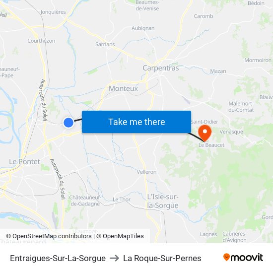 Entraigues-Sur-La-Sorgue to La Roque-Sur-Pernes map