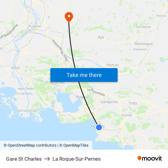 Gare St Charles to La Roque-Sur-Pernes map