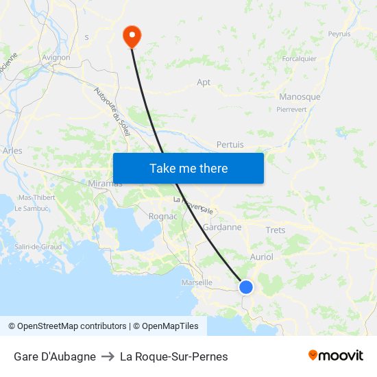 Gare D'Aubagne to La Roque-Sur-Pernes map