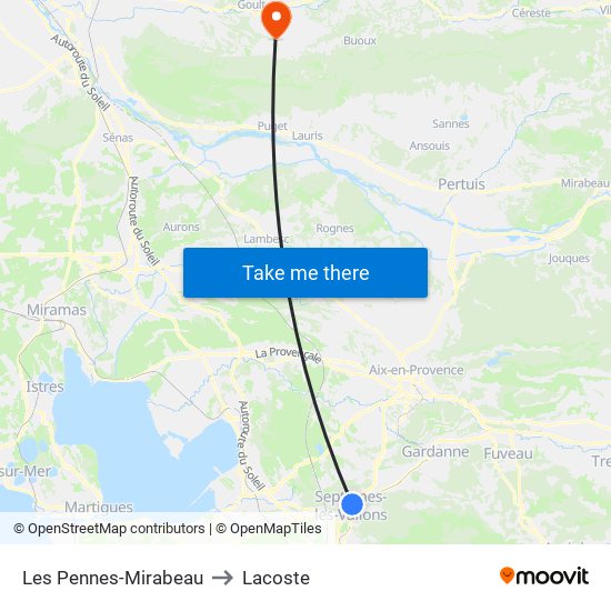 Les Pennes-Mirabeau to Lacoste map