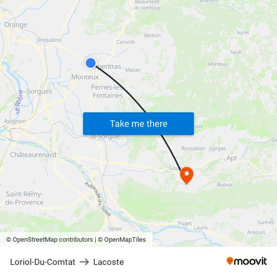 Loriol-Du-Comtat to Lacoste map