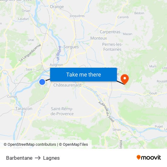 Barbentane to Lagnes map
