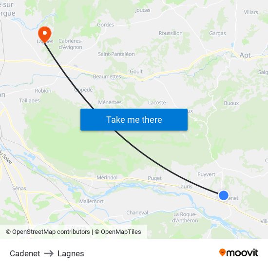 Cadenet to Lagnes map