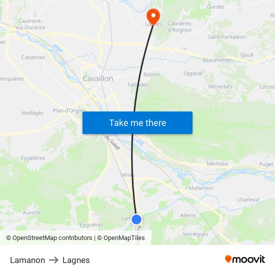 Lamanon to Lagnes map