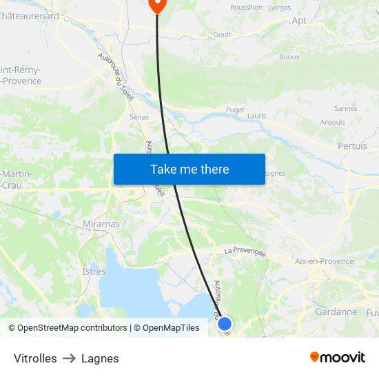 Vitrolles to Lagnes map