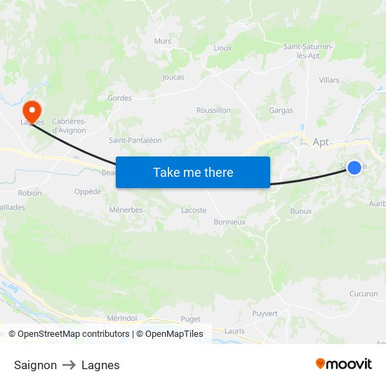 Saignon to Lagnes map