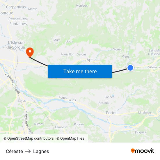 Céreste to Lagnes map