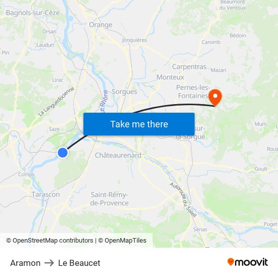 Aramon to Le Beaucet map