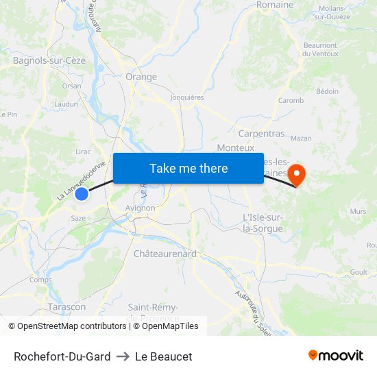 Rochefort-Du-Gard to Le Beaucet map