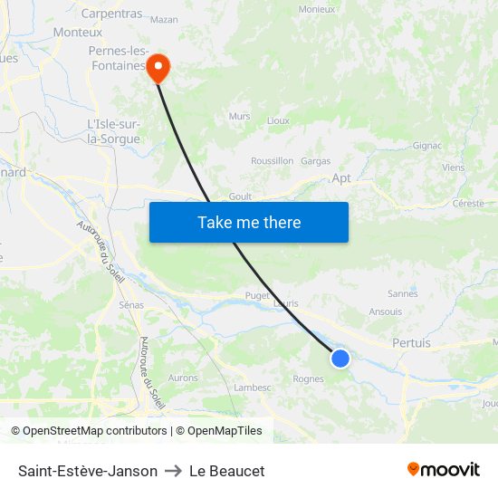 Saint-Estève-Janson to Le Beaucet map