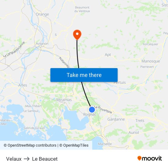 Velaux to Le Beaucet map