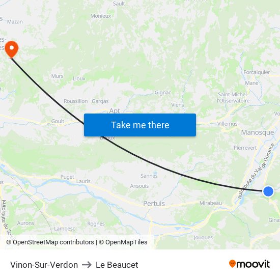 Vinon-Sur-Verdon to Le Beaucet map