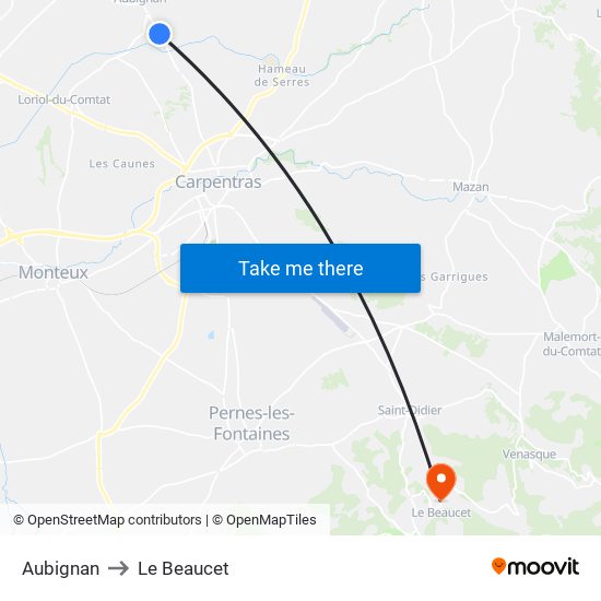 Aubignan to Le Beaucet map